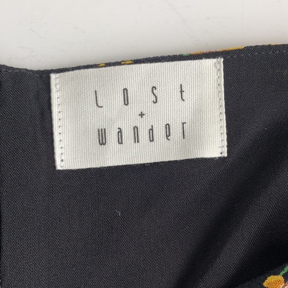 Lost & Wander Outpost Mini black sunflower dress button down long sleeve ruching - Picture 13 of 16